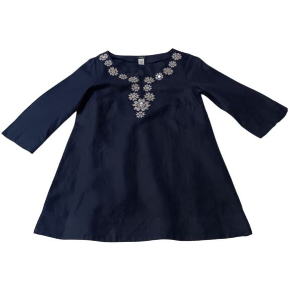 J. CREW 100% Linen Tunic Top Blouse M/10 Artsy‎ Floral Applique Long 3/4 Sleeves - Picture 6 of 11